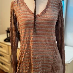 Scrapbook Brown and Gray Striped V-Neck Blouse